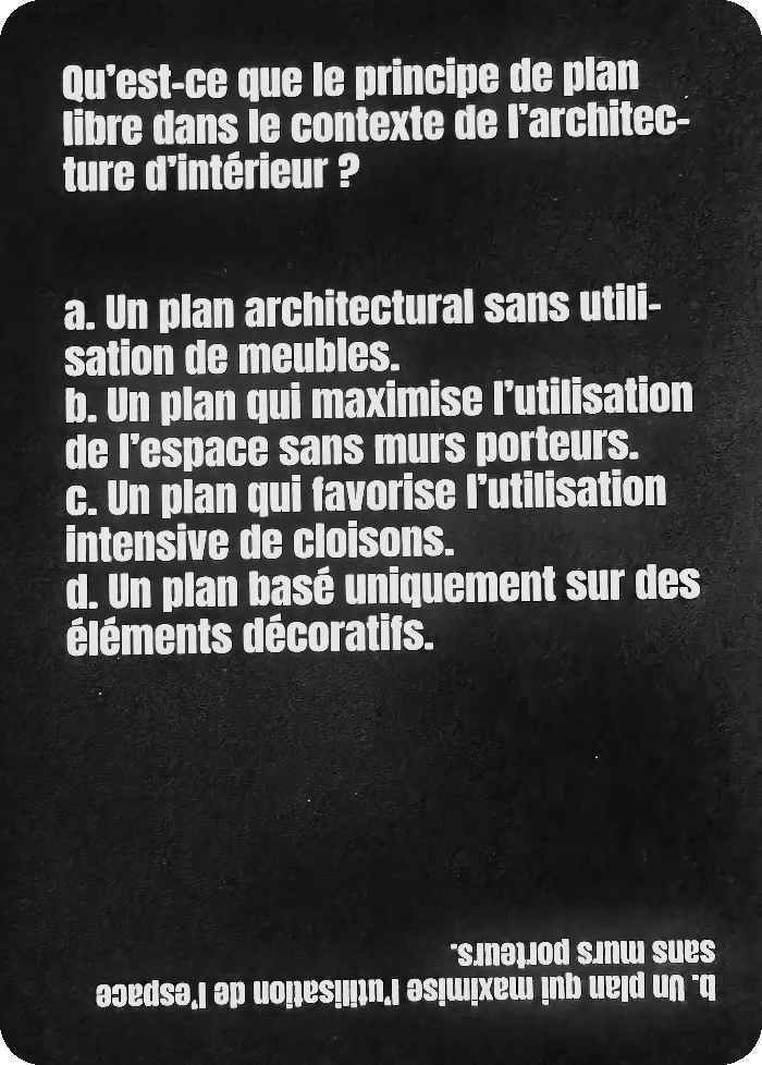 Carte réelle — question QCM sur le plan libre en architecture d'intérieur